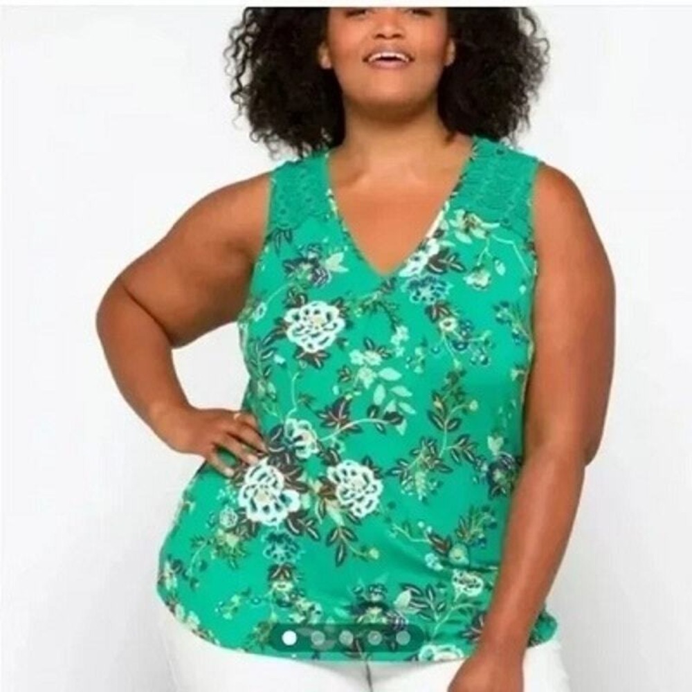 Daniel Rainn Cap Sleeve Crochet Lace Floral Print Cutout Tunic Top Size 2X NWT